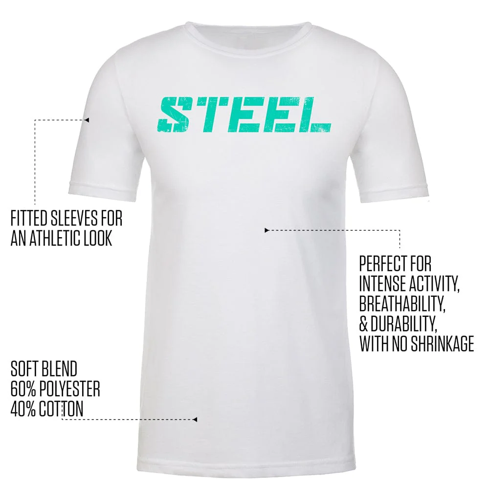 STEEL Teal on White Performance T-Shirt - Image 2